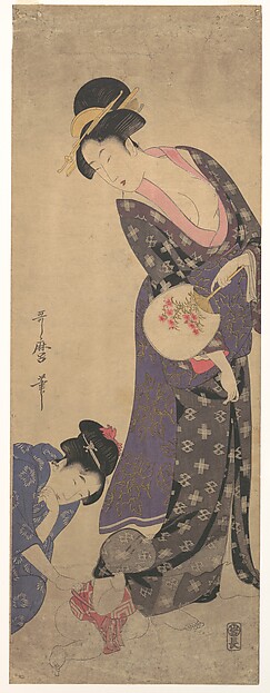 Kitagawa Utamaro, Two Women with a Baby who is Playing on the Floor
