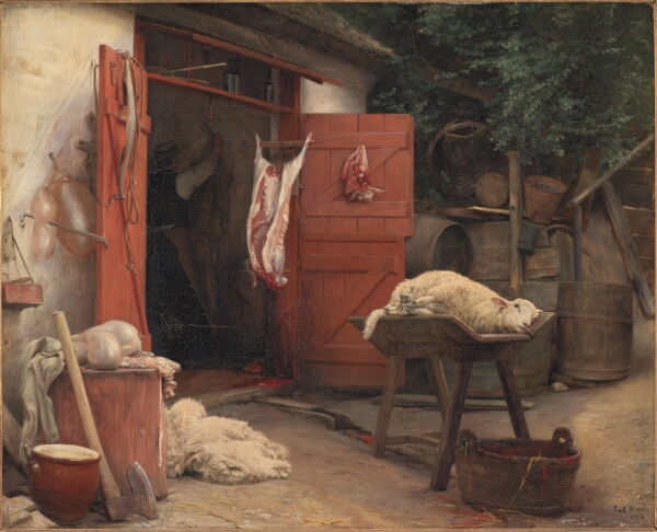 Carl Bloch, En slagtergård i Hellebæk