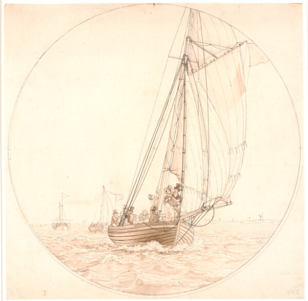 C.W. Eckersberg, En fart til Charlottenlund. Dampskibet Caledonia kommer en lystbåd imøde.