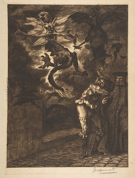 Félix Bracquemond, "Hors de mon soleil, canailles!" (Panurge sortant de chez Raminagrobis)