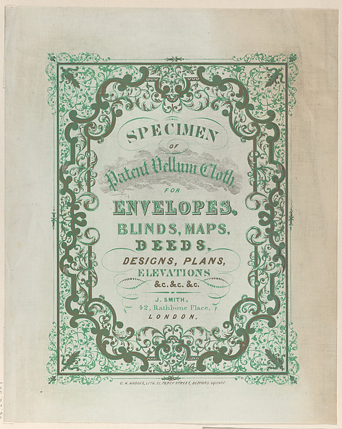 Anonymous, British, 19th century, Trade Card for J. Smith, Printer