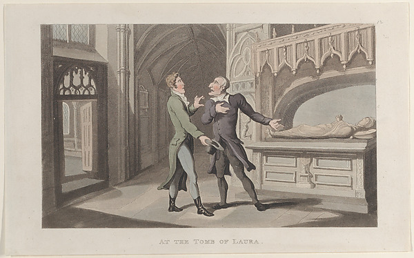 Thomas Rowlandson, At the Tomb of Laura, from "Journal of Sentimental Travels in the Southern Provinces of France, Shortly Before the Revolution"