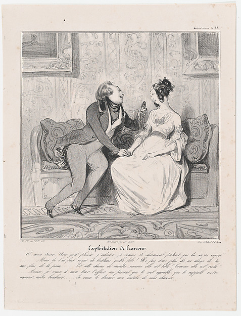 Honoré Daumier, Plate 45: Exploitation of love, from 'Caricaturana,' published in Les Robert Macaires