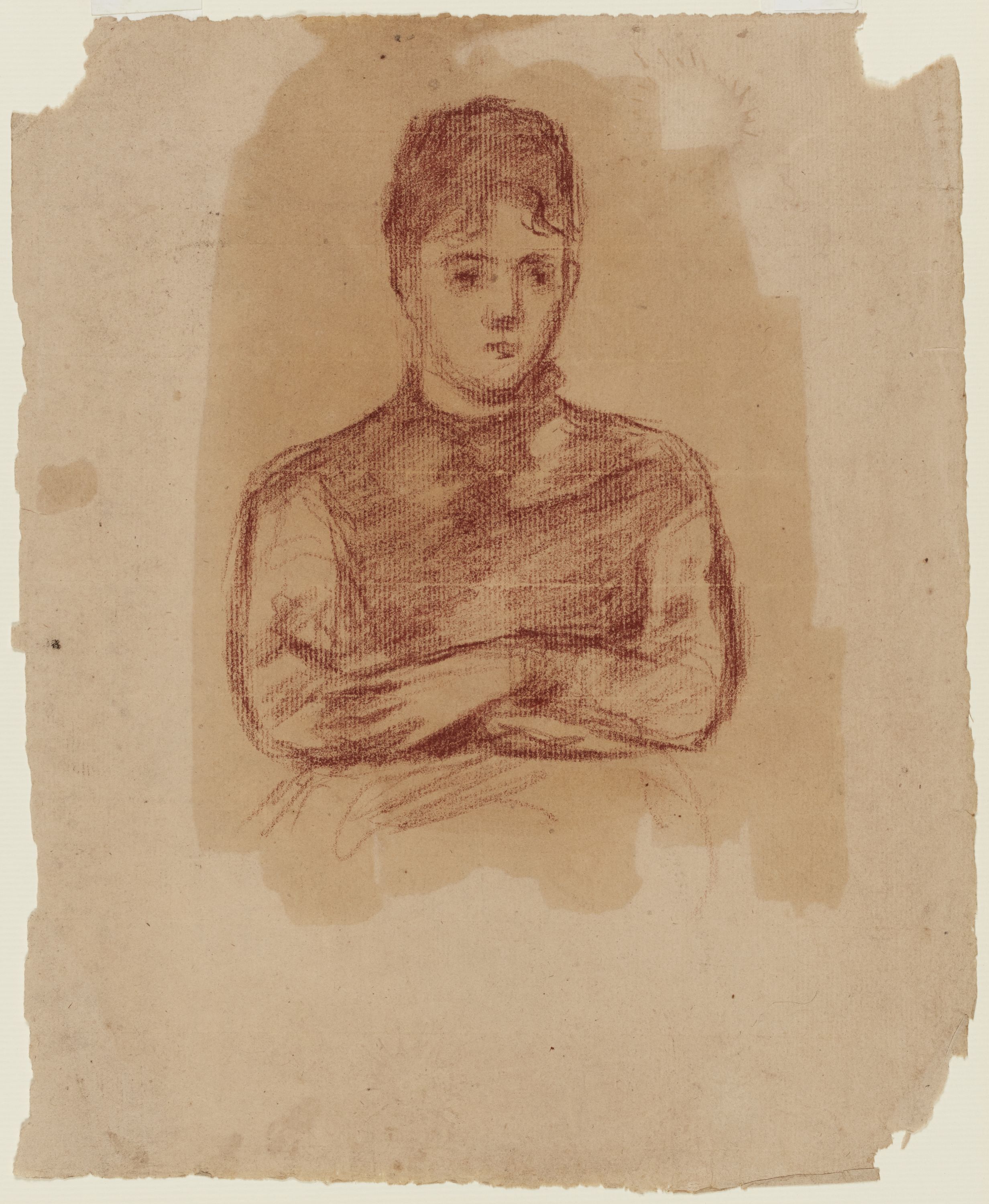 Henry Cros, Portrait de femme aux mains croisées. Verso : étude