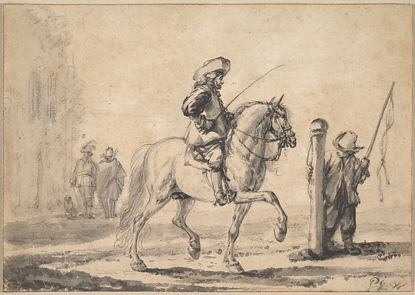 Philips Wouwerman, A Mounted Grey Horse Being Schooled in Piaffe