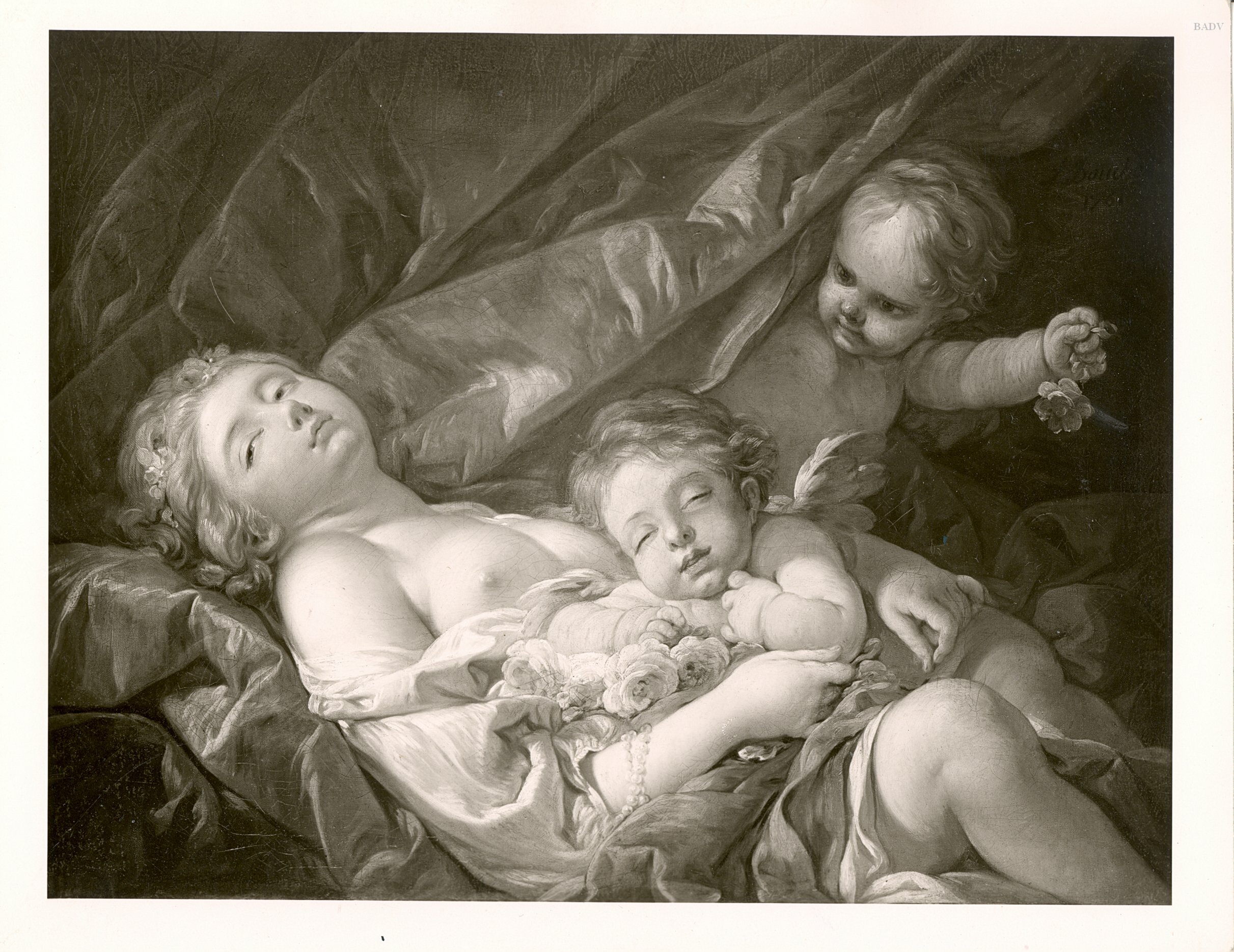 François Boucher, lying woman with putti