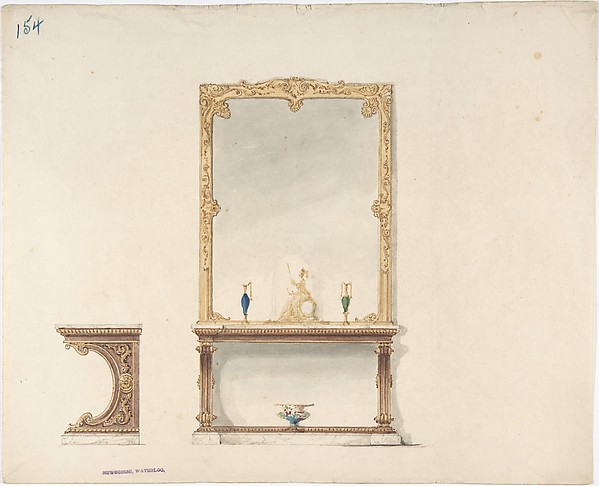 Anonymous, British, 19th century, Design for Pier Table and Gold Mirror: Front and Side Elevations