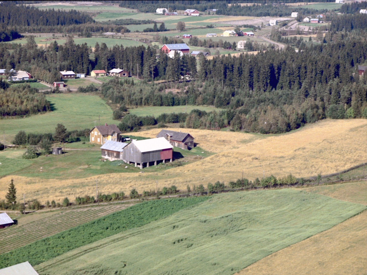 Widerøes Flyveselskap A/S, FLYFOTO GARD I LØTEN. Nordbygda. Lyseblått hus i bakgrunnen er Granseth. Gården Stenberg og gården Rømoen sees også.