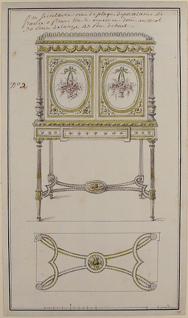 Anonymous, French, 18th century, Design for an Upright Drop-Front Secretary