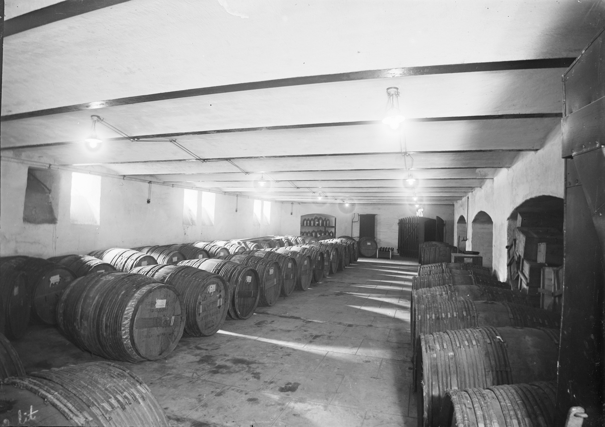 Henri Osti's Fotografiateliér, Källaren med lager av gammalt brännvin, Sprithandelsbolaget, Uppsala 1909