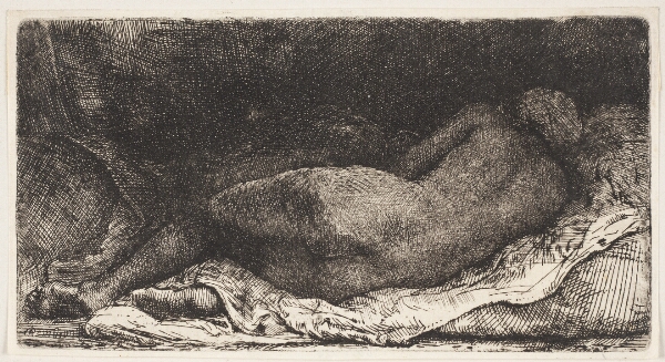 Rembrandt van Rijn, Liggende sort pige, set bagfra
