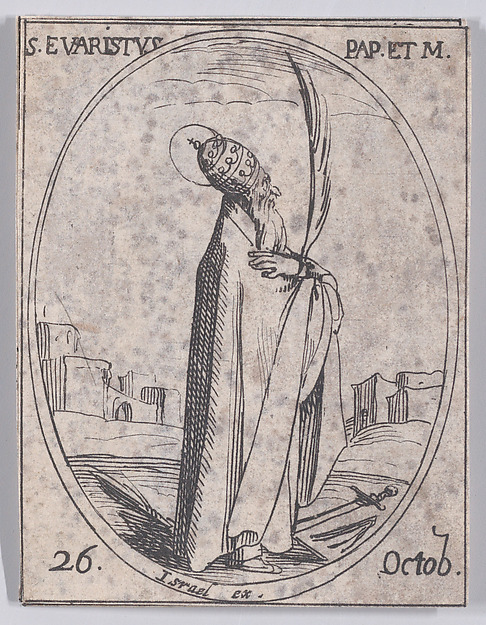 Jacques Callot, S. Evariste, pape et martyr (St. Evaristus, Pope and Martyr), October 26th, from "Les Images De Tous Les Saincts et Saintes de L'Année" (Images of All of the Saints and Religious Events of the Year)