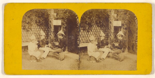 Unknown, [Boys wearing paper hats, and "smoking" pipes]
