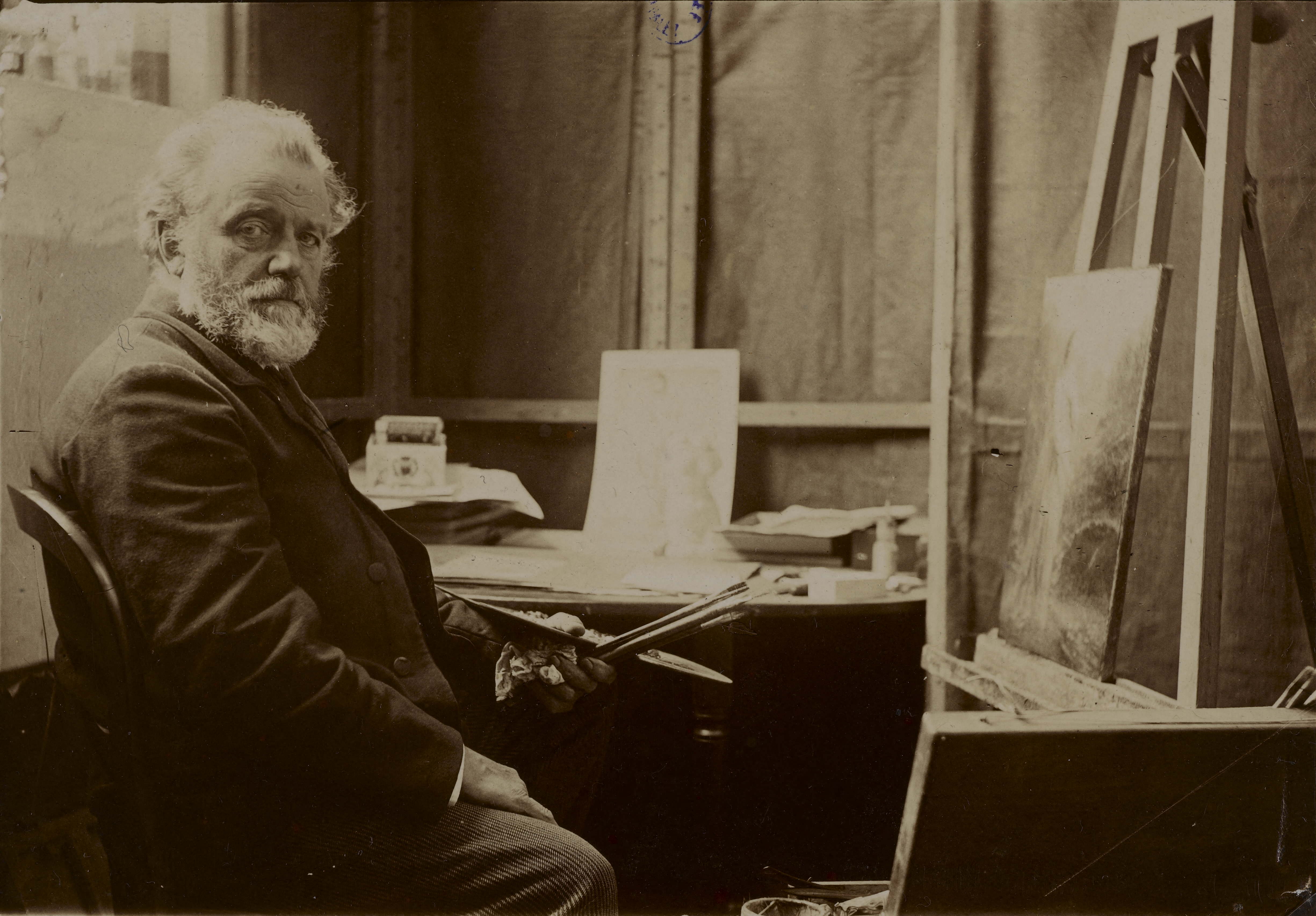 Anonyme, Portrait de Fantin-Latour de profil devant son chevalet.