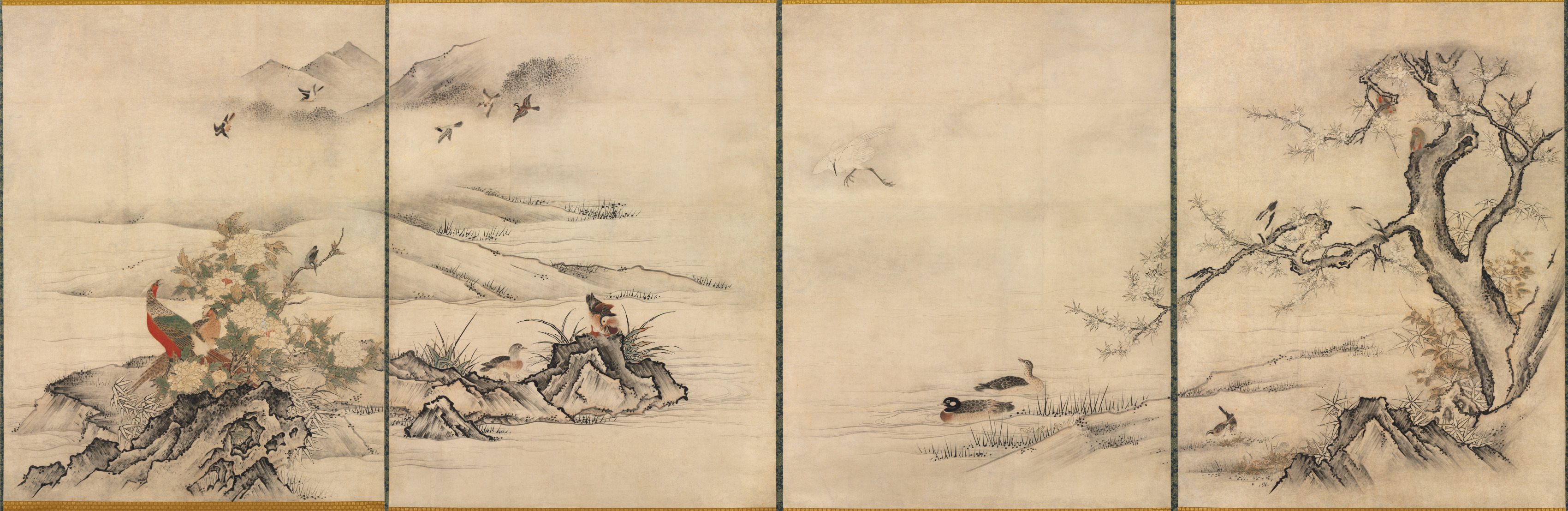 Kano Motonobu, Flowers and Birds in a Spring Landscape
