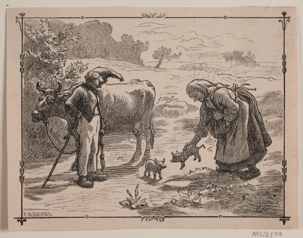 F. Hendriksen, Illustration til folkeeventyret "Tre små røde Grise"