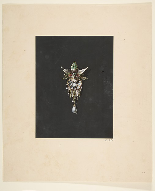 Anonymous, French, 19th century, Design for a brooch with bird motif