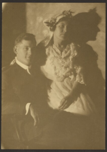Louis Fleckenstein, [Portrait of a Man and a Woman with Floral Hat]