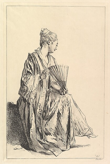 François Boucher, Femme assise, de profil à droite, jouant de l'eventail