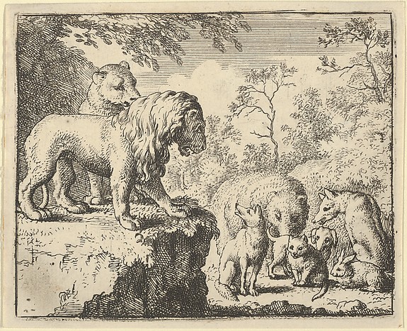 Allart van Everdingen, The Lion and the Lioness Pardon Renard and Order the Other Animals to Forget His Crimes from Hendrick van Alcmar's Renard The Fox