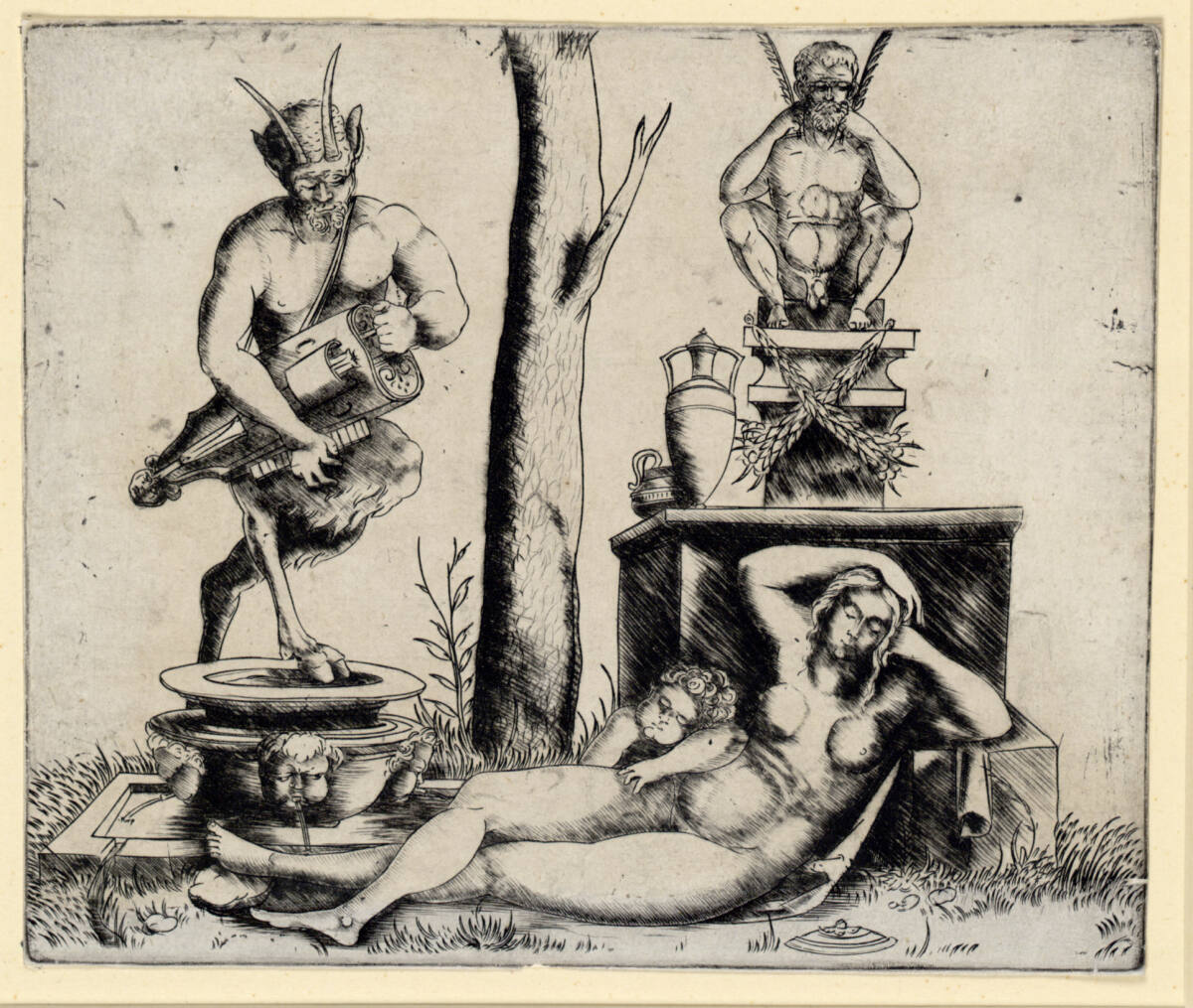 Meistervon1515, Liegende Nymphe und Leier spielender Satyr