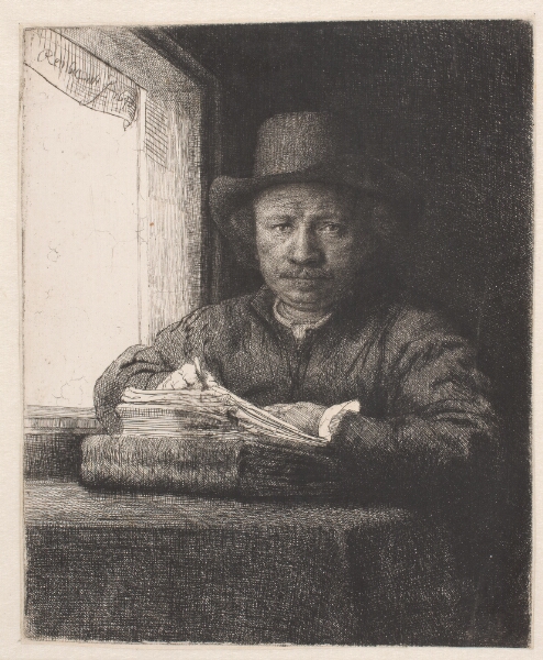 Rembrandt van Rijn, Rembrandt, tegnende ved et vindue