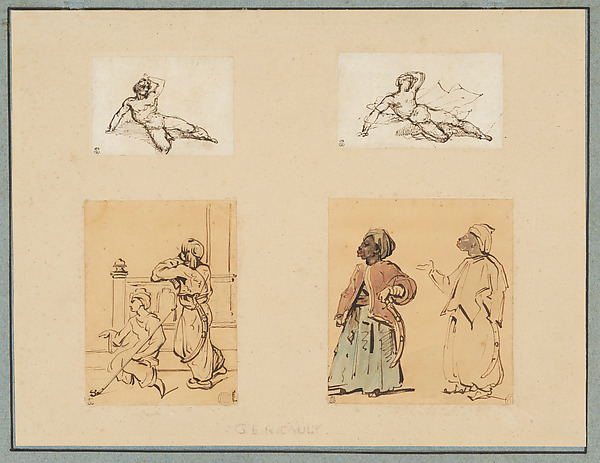 Théodore Géricault, Four drawings: Two Reclining Male Nudes and Two Studies of Ottoman Figures