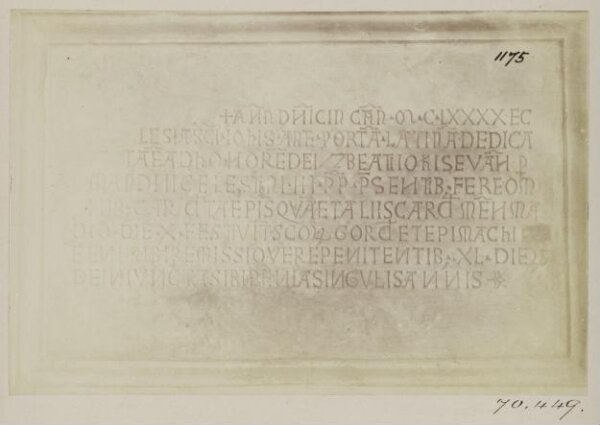Parker, John Henry, Inscription of 1190, recording the Dedication of the Church of S. John at Porta Latina.