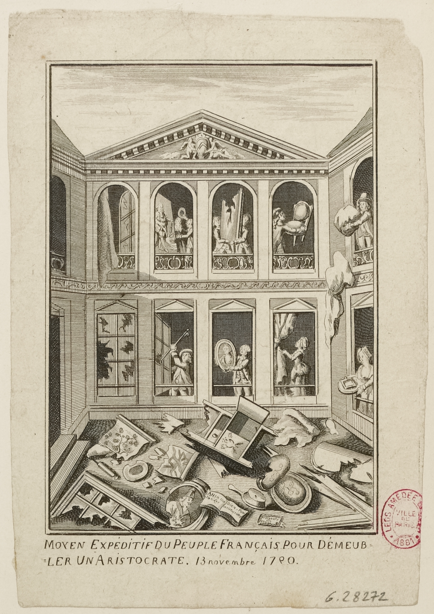 Anonyme, MOYEN EXPEDITIF DU PEUPLE FRANCAIS POUR DEMEUBLER UN ARISTOCRATE, 13 novembre 1790.