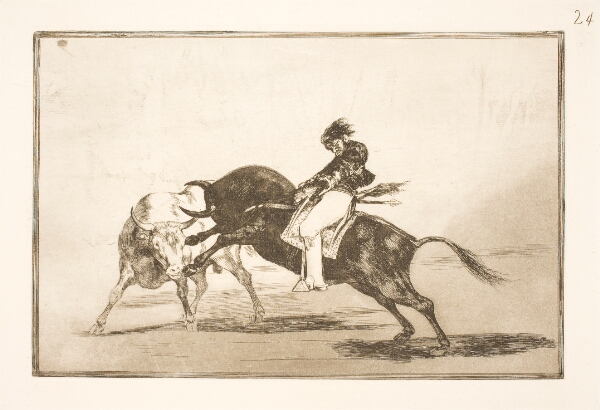 Francisco de Goya, Den samme Ceballos, siddende på ryggen af en anden tyr, brækker korte spyd i arenaen i Madrid