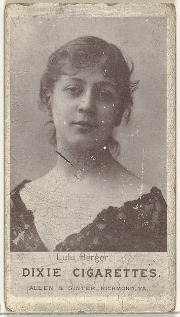 Allen & Ginter, Lulu Berger, from the Actresses series (N67) promoting Dixie Cigarettes for Allen & Ginter brand tobacco products