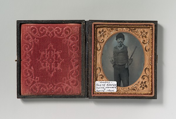 Unknown, [Slate Roofer Holding Slate Hammer and Iron Bar]