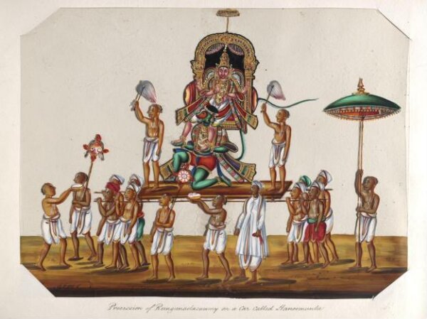 Unknown, One of twenty mica paintings depicting Hindu deities and festival processions with decorated cars.