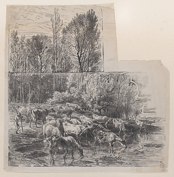 Charles Jacque, Herdsman and Cattle at Ford