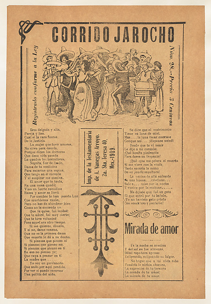 José Guadalupe Posada, Broadsheet with two love ballads (corridos), many couples dancing