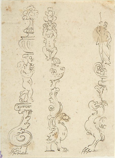 Anonymous, Italian, 16th century, Right and Left Halves of Three Candelabras