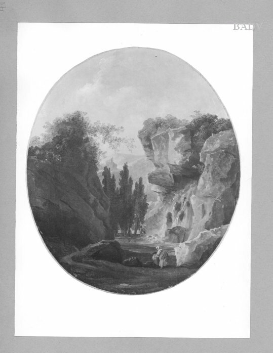 Hubert Robert, Landscape with rocks and waterfall