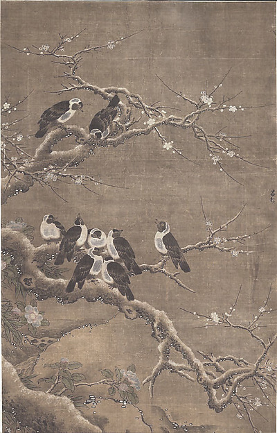 Unidentified artist, Collared Crows on Winter Prunus