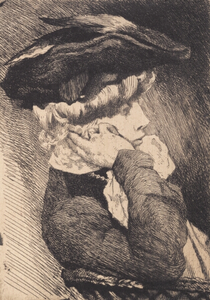 Frans Schwartz, Brystbillede af en siddende ung dame med hat, skarp profil