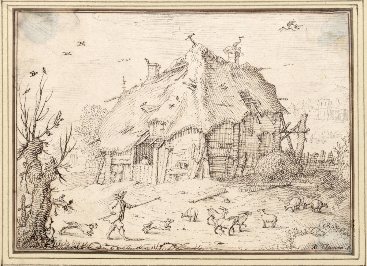 AlbertFlamen, Halb verfallenes Bauernhaus, davor ein Hirte (III-48)