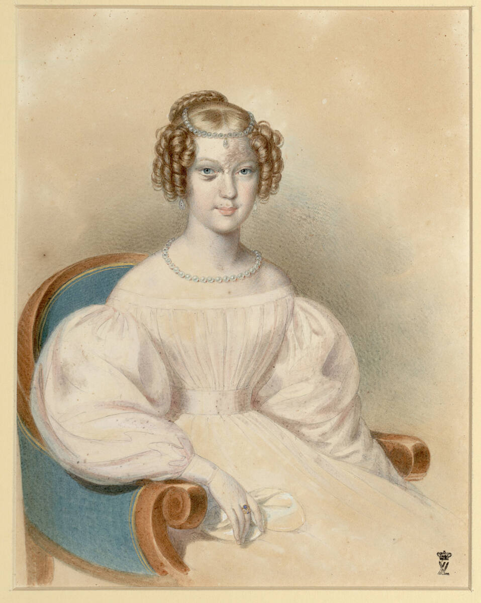 Anonym, Leopoldine Erzherzogin von Österreich (in einem Sessel nach rechts)