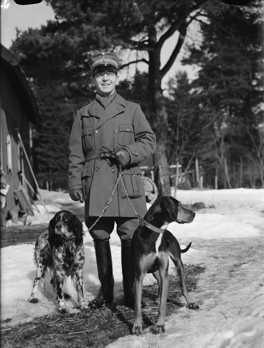 Paul Sandberg, Military Clothed Man with Dogs, Uppland 1941