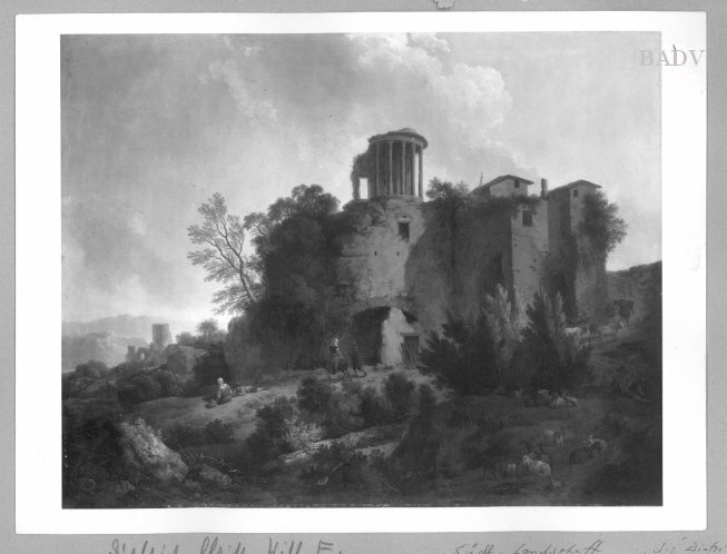 Christian Wilhelm Ernst Dietrich, Romantic landscape with figures +cattle