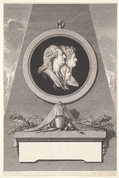 Augustin de Saint-Aubin, Portrait of Louis XVI, Marie Antoinette and The Dauphin