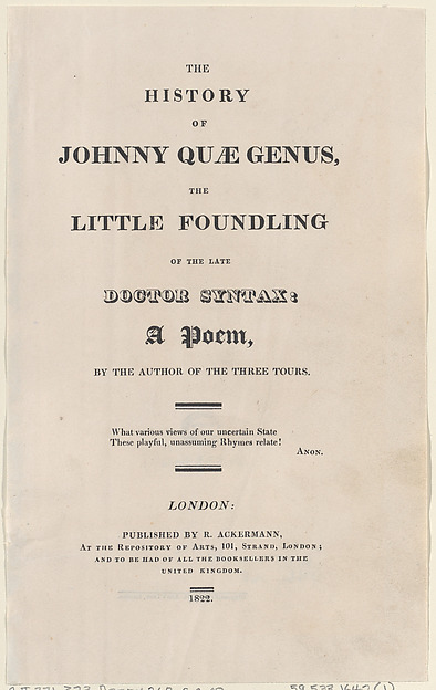 Thomas Rowlandson, Title page, from "The History of Johnny Quae Genus, The Little Foundling of the Late Doctor Syntax"