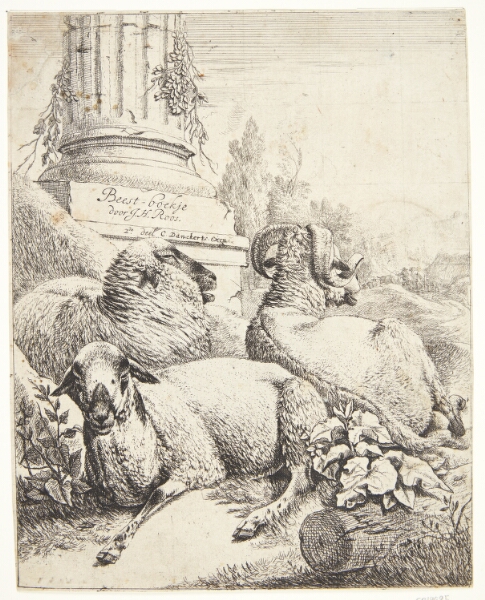 Johann Heinrich Roos, Vædder og to får ved en søjle