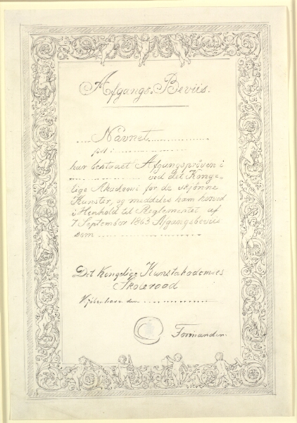 Constantin Hansen, Udkast til Afgangsbevis fra Kunstakademiet 1865