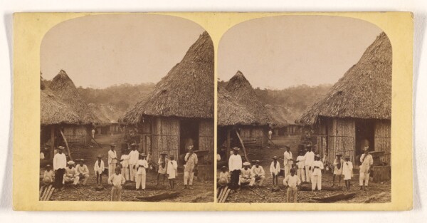 Timothy H. O'Sullivan, [Native village huts with natives, Darien Expedition]