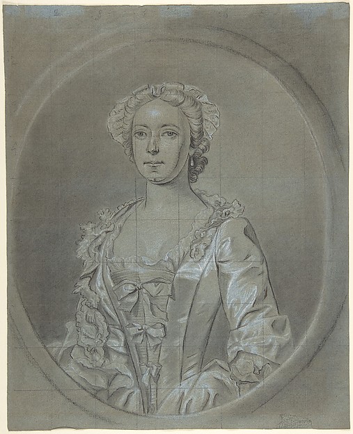 Joseph van Aken, Half-length portrait study of a woman wearing a cap and pearl earrings