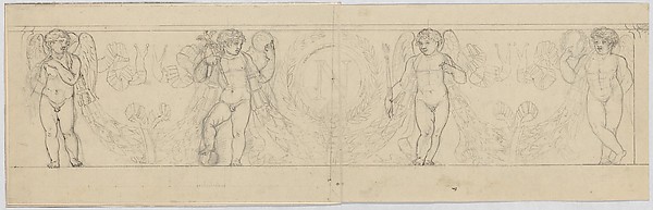 Anonymous, French, 19th century, Design for a Frieze with Putti Supporting a Garland, with the inital "N" inside a Wreath (related to the Arc du Carrousel)